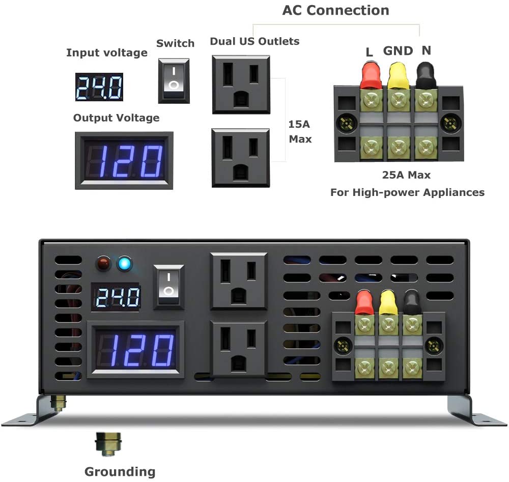 3000 W Xe Power Inverter 24 V  - đánh giá và giá Inverter Pure Sine Wave 60Hz 120V 3000W